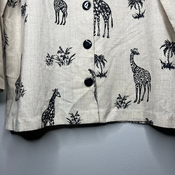 VTG Drapers & Damons Button Front Blouse Giraffe Blazer Top Shoulder Pads Sz L - Picture 3 of 8